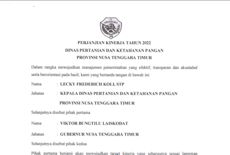 Perjanjian Kinerja Kadis Februari Tahun 2022