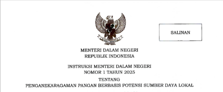 Instruksi Menteri Dalam Negeri Nomor 1 Tahun 2025 Tentang Penganekaragaman Pangan Berbasisi Potensi Sumber Daya Lokal