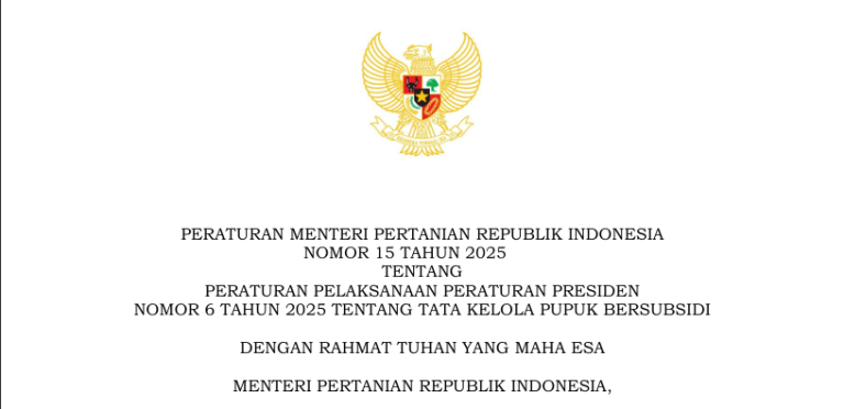 Peraturan Menteri Pertanian Republik Indonesia Nomor 15 Tahun 2025