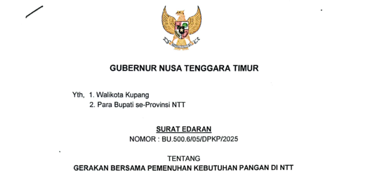 Surat Edaran Gubernur “Gerakan Bersama Pemenuhan Kebutuhan Pangan Di NTT”