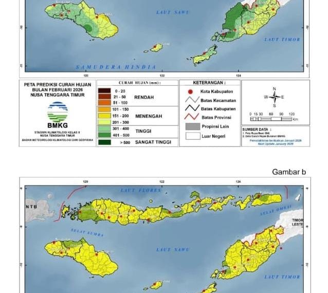 Peta Prediksi Curah Hujan dan Sifat Hujan Bulan Februari 2026