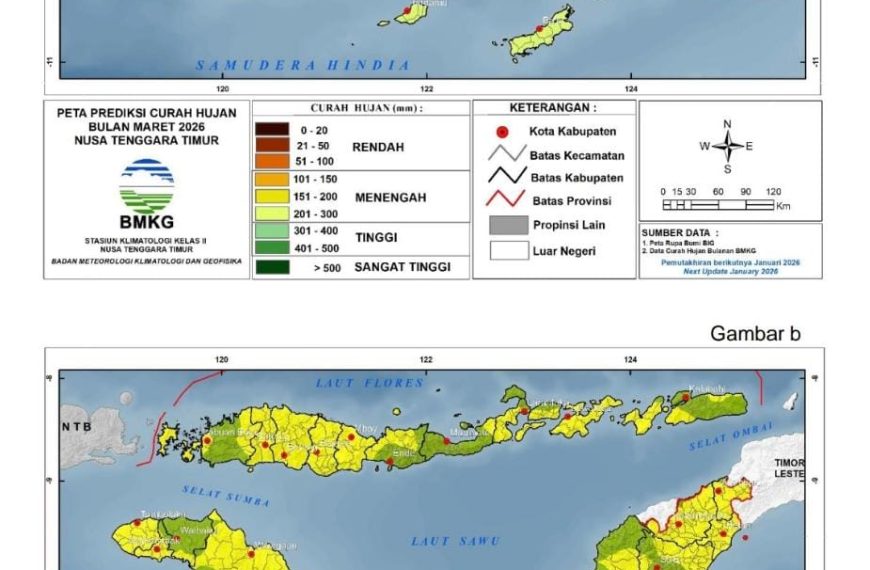 Peta Prediksi Curah Hujan dan Sifat Hujan Bulan Maret 2026