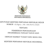 Keputusan Menteri Pertanian Republik Indonesia Tentang Pemberian Penghargaan Swasembada Pangan Tahun 2025