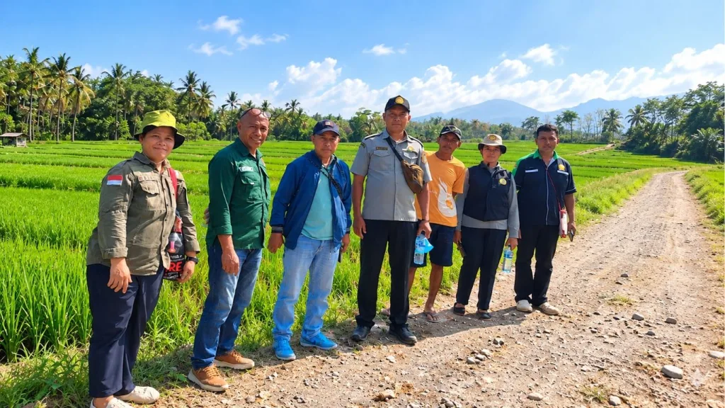 Tim Dinas Pertanian NTT bersama petugas pertanian melakukan monitoring di kawasan persawahan Kabupaten Ngada.