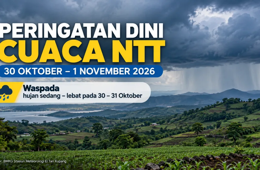 Ilustrasi peringatan dini cuaca NTT 30 Oktober hingga 1 November 2026 dengan potensi hujan sedang hingga lebat
